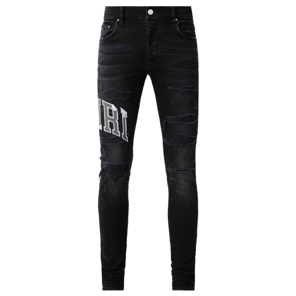 Amiri Varsity Logo Repair Jeans Vintage Black
