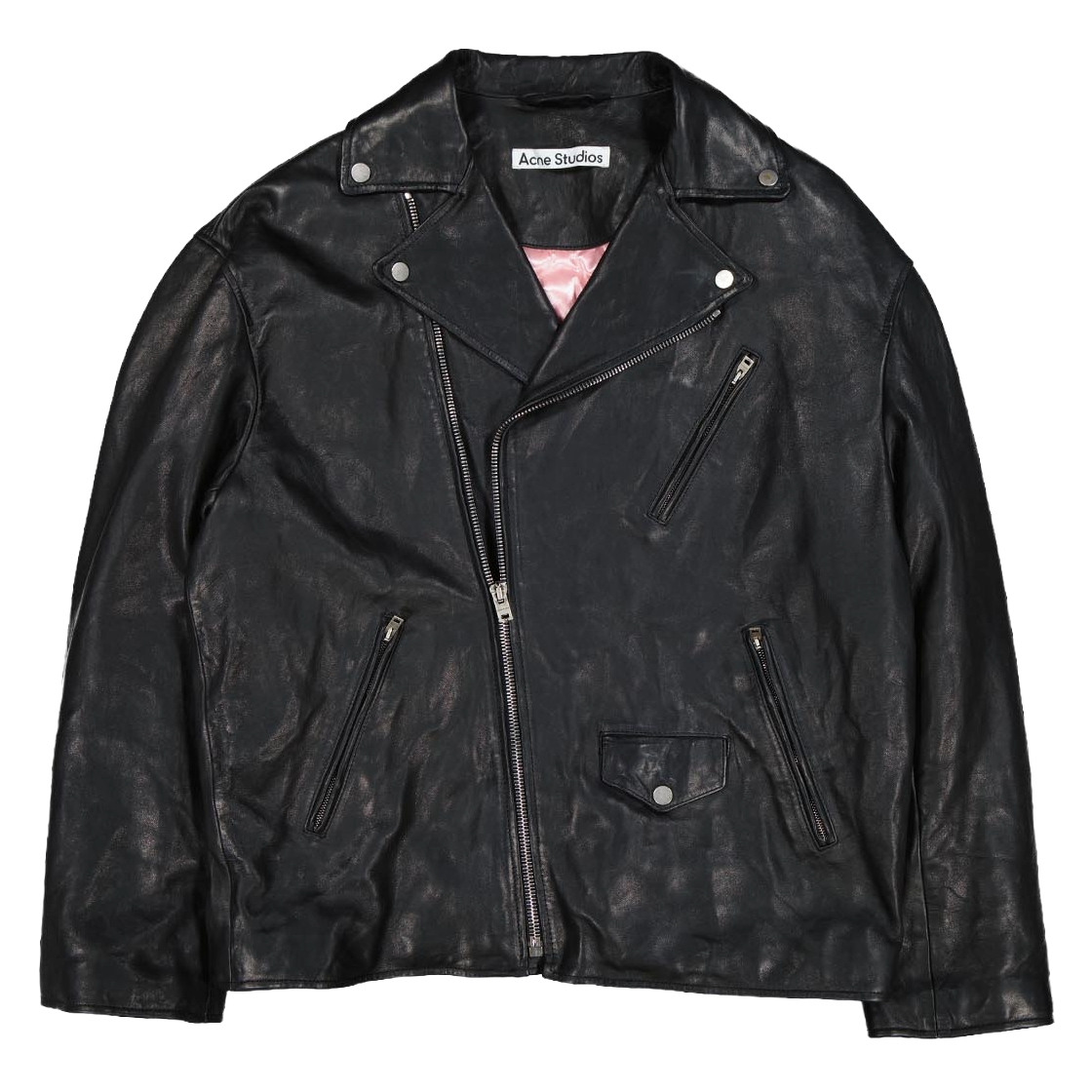 Acne Studios Distressed Leather Jacket Black