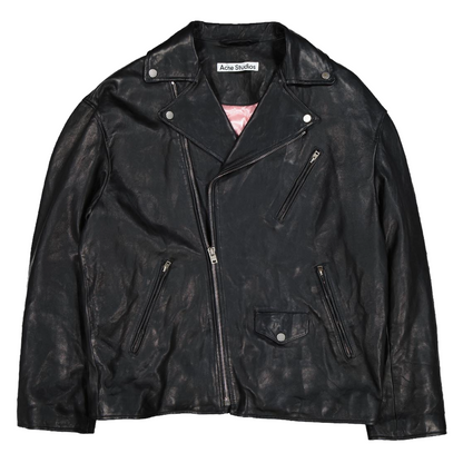 Acne Studios Distressed Leather Jacket Black