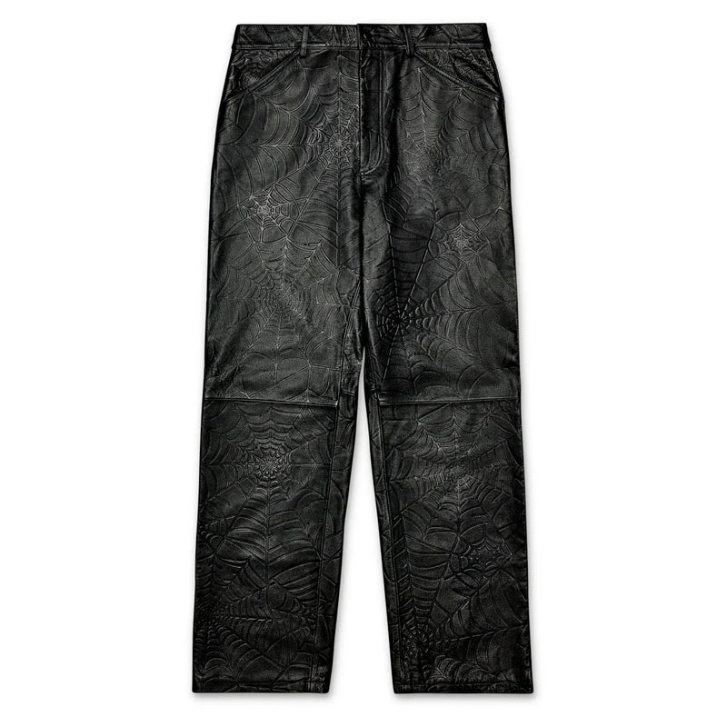 Sp5der Debossed Web Leather Pant Black