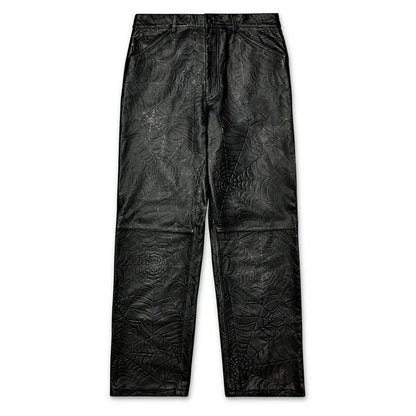 Sp5der Debossed Web Leather Pant Black