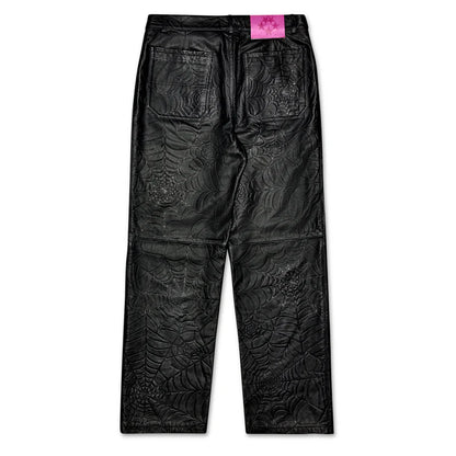 Sp5der Debossed Web Leather Pant Black