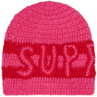 Supreme Crochet Logo Beanie Pink