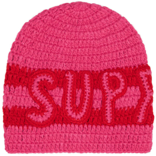 Supreme Crochet Logo Beanie Pink