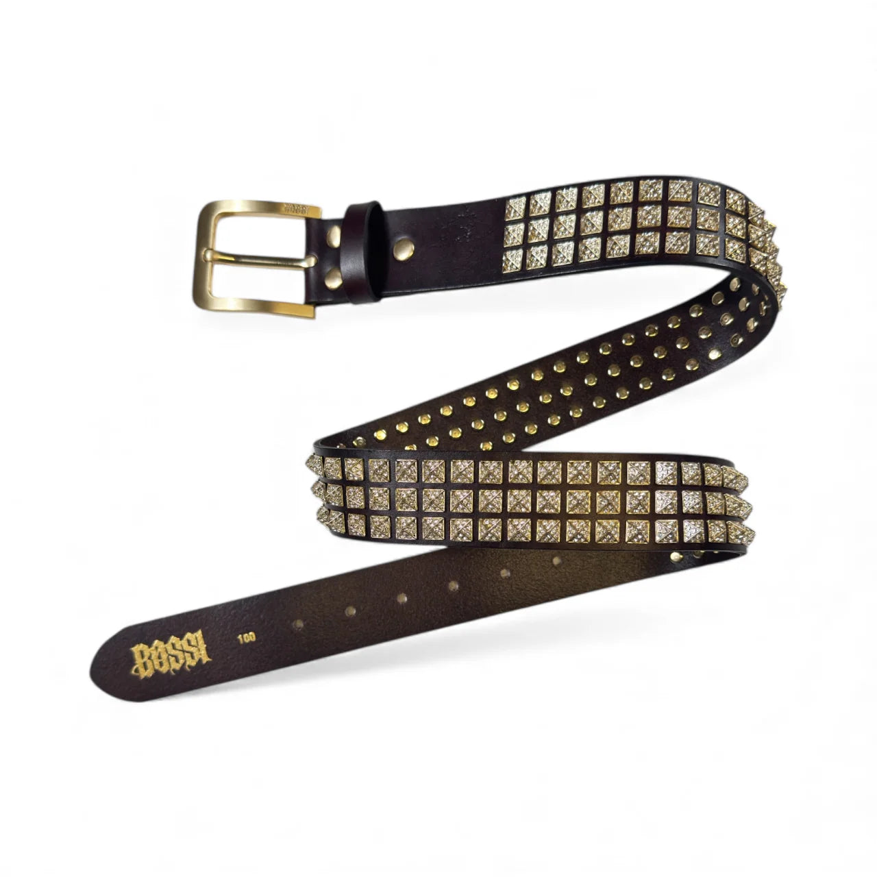 Bossi Rhinestone Punk Stud Belt Brown/Gold