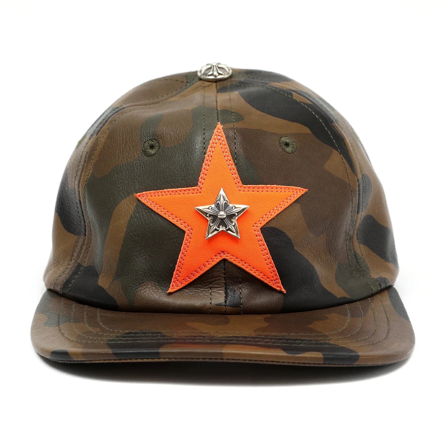 Chrome Hearts Silver Embellished Star Patch Leather Hat Camouflage