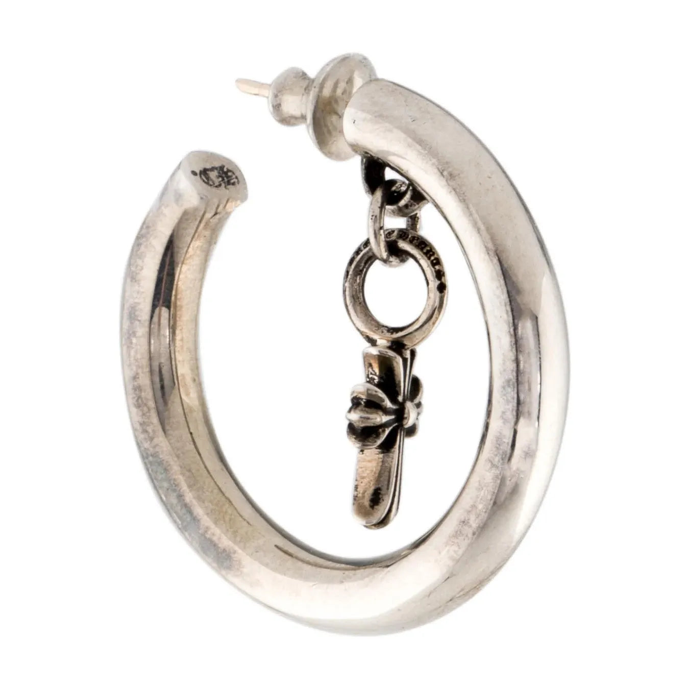 Chrome Hearts Silver Maltese Baby Fat Cross Drop Hoop Earrings (Set of 2)