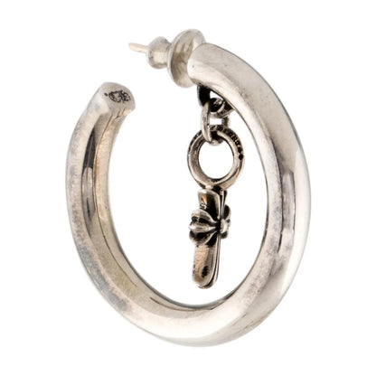 Chrome Hearts Silver Maltese Baby Fat Cross Drop Hoop Earrings (Set of 2)
