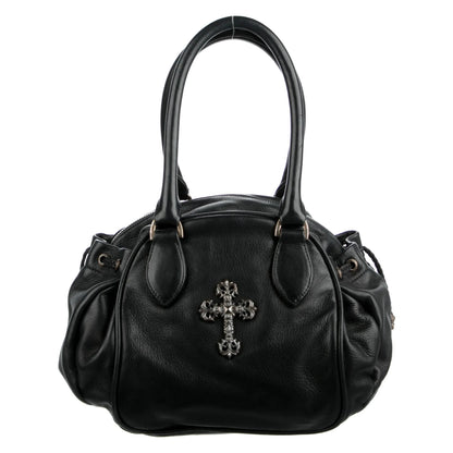 Chrome Hearts Squirrely Jo Filigree Cross Leather Handbag Black