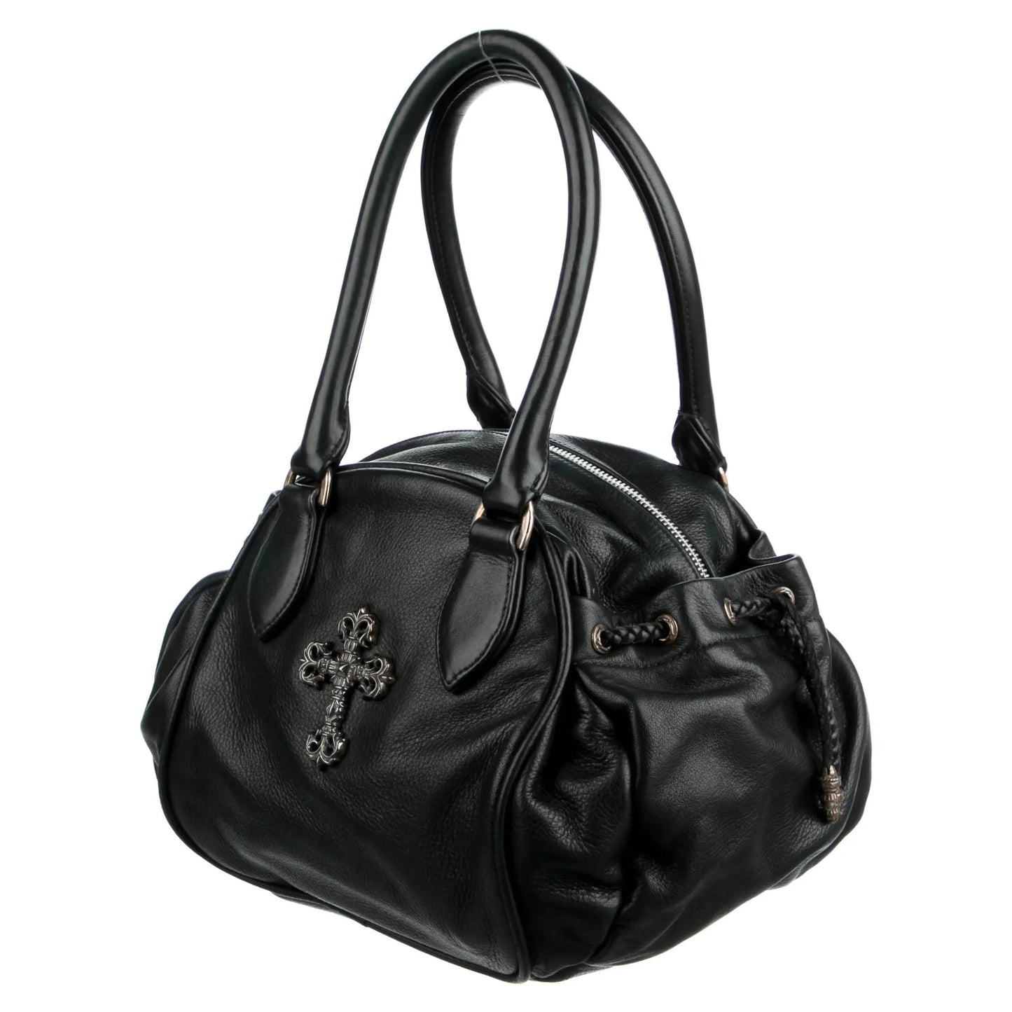 Chrome Hearts Squirrely Jo Filigree Cross Leather Handbag Black