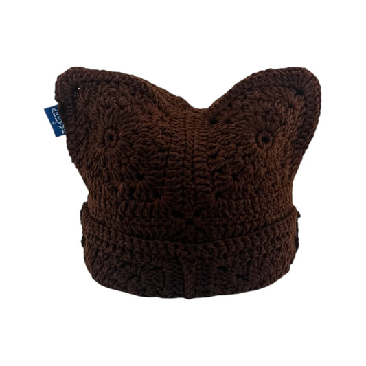 Arkyve Brown Crochet Cat Hat