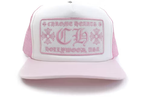 Chrome Hearts CH Hollywood Trucker Hat Pink/White