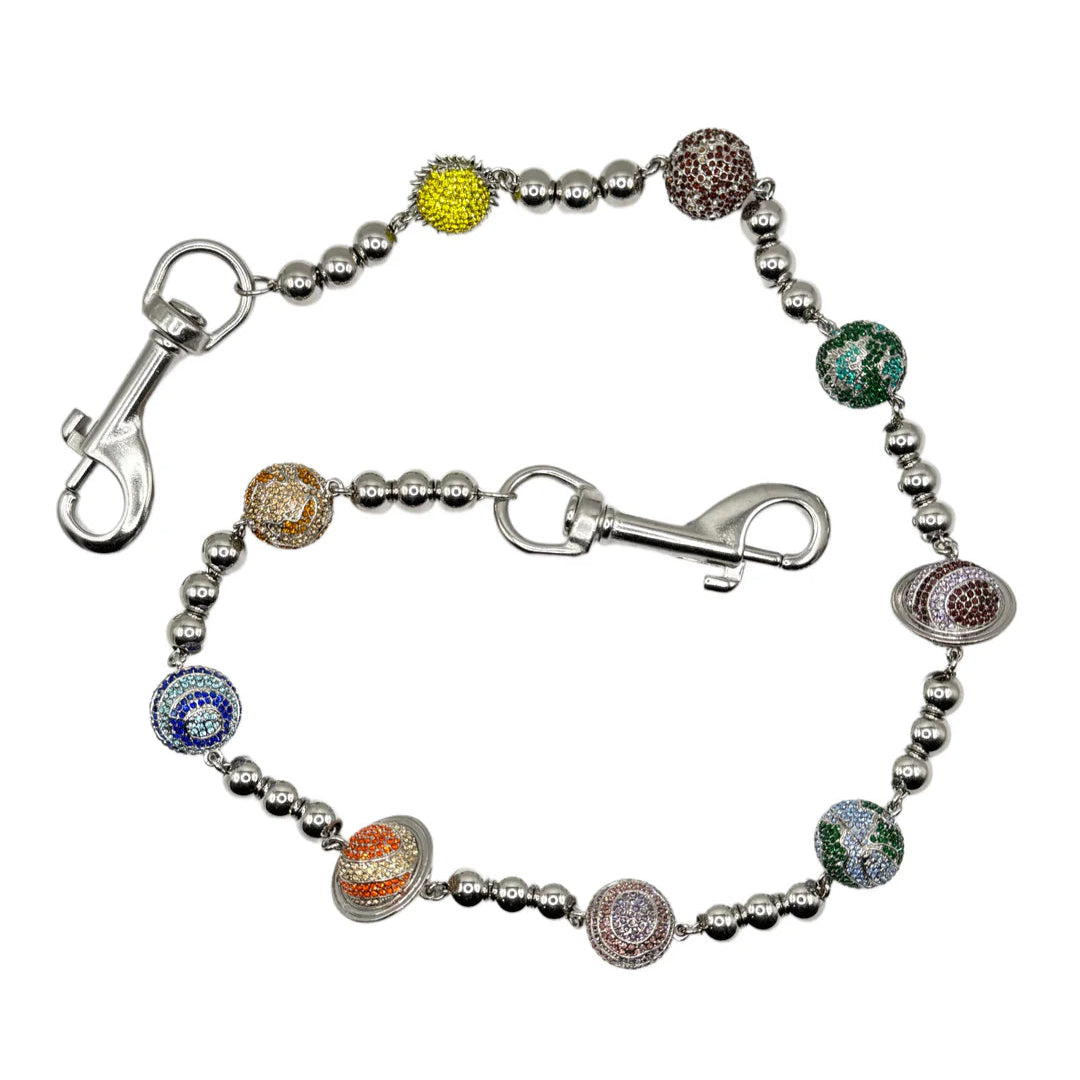 StarChain Silver Large Planets (Solar System) Wallet Chain Multicolor (with CZ Stones)