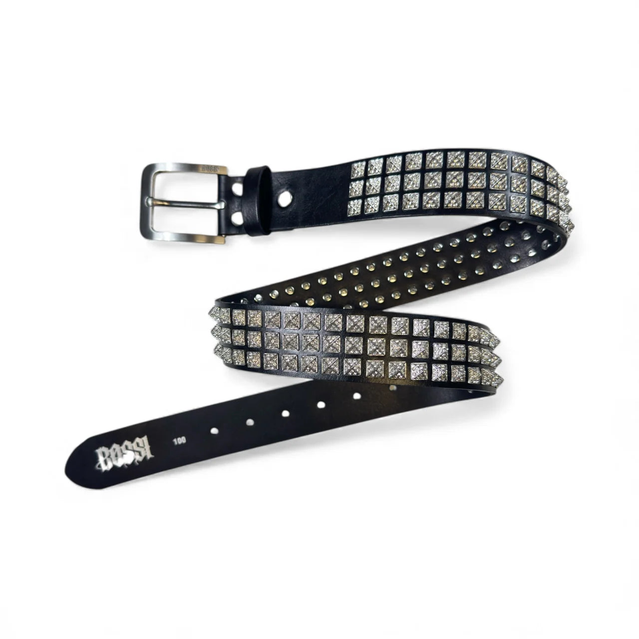 Bossi Rhinestone Punk Stud Belt Black/Silver