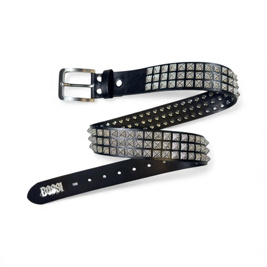 Bossi Rhinestone Punk Stud Belt Black/Silver