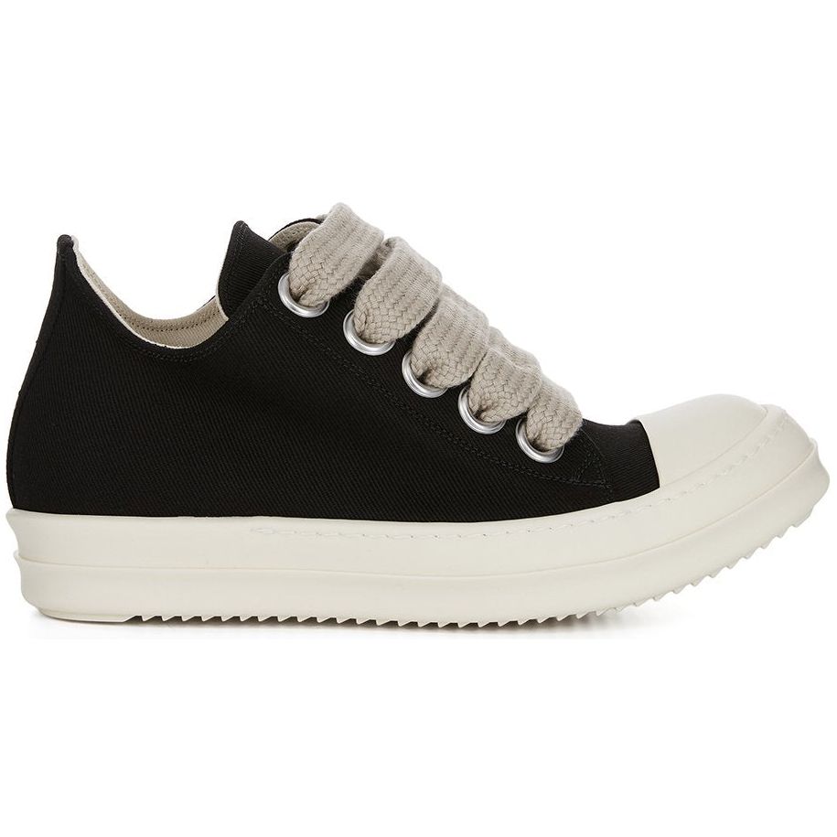 Rick Owens DRKSHDW FW25 Concordians Overdyed Denim Jumbo Laced Low Sneakers Black/Milk/Milk