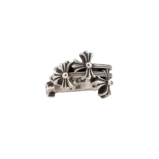 Chrome Hearts Silver Triple Cross Curve Ring