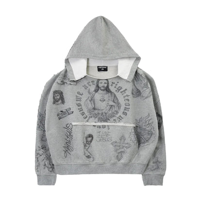 We Are Righteous God's Favorite Distressed Hoodie Grey