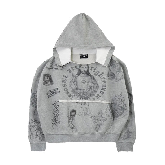 We Are Righteous God's Favorite Distressed Hoodie Grey
