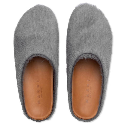 Marni Long-Hair Calfskin Fussbett Sabot Loafers Mercury