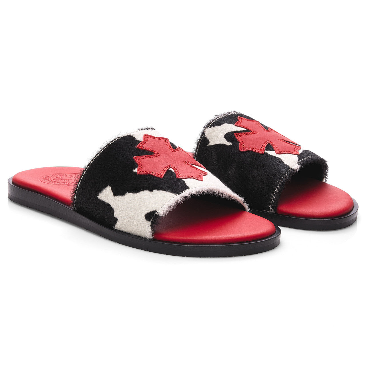 Chrome Hearts Cow Calf Hair Red Leather Patch Slides