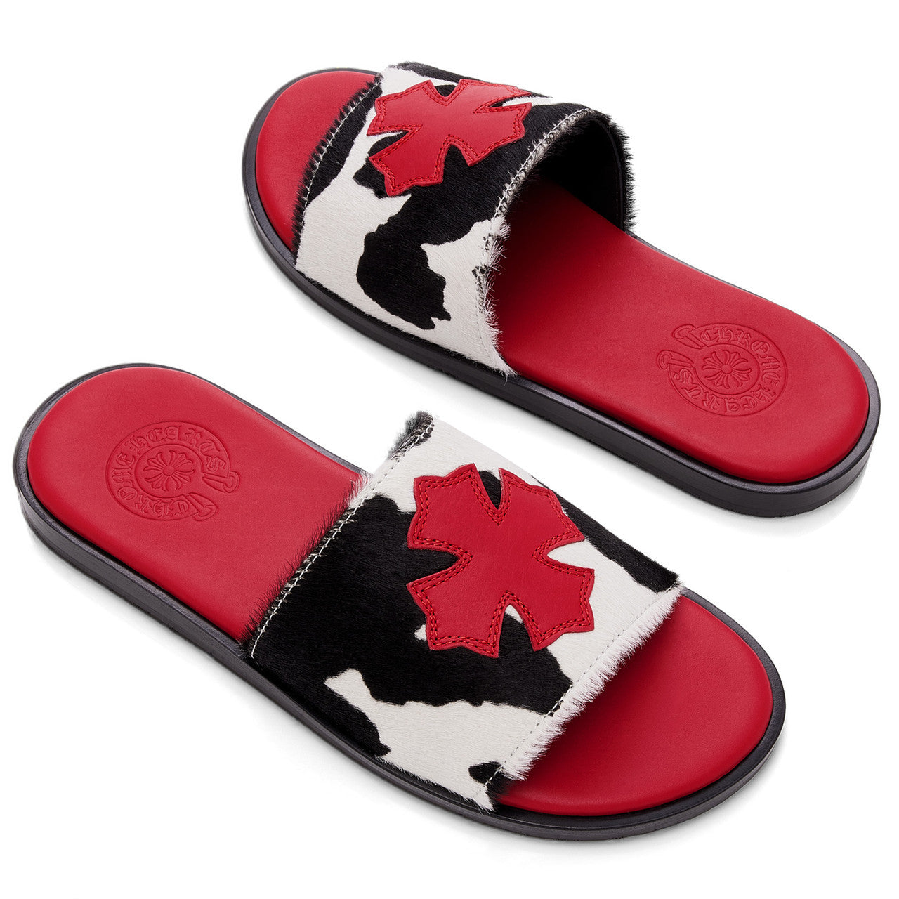 Chrome Hearts Cow Calf Hair Red Leather Patch Slides