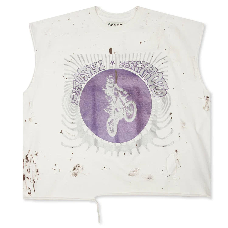 Satoshi Nakamoto Globe of Death Vintage White Cutoff Tee