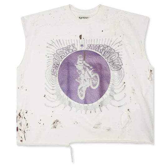 Satoshi Nakamoto Globe of Death Vintage White Cutoff Tee