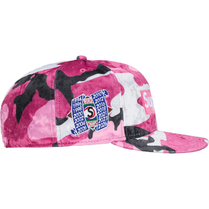 Supreme New Era Crushed Velvet Box Logo 59Fifty Fitted Hat Pink Camo