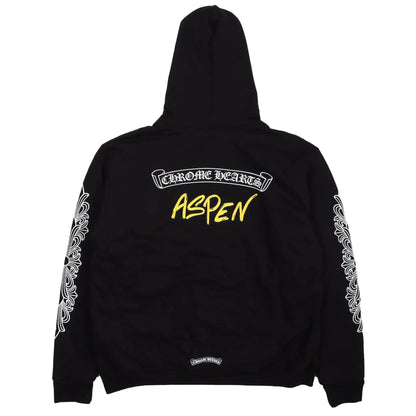 Chrome Hearts Aspen Exclusive Scroll Logo Floral Zip-Up Hoodie Black