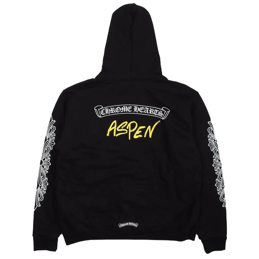 Chrome Hearts Aspen Exclusive Scroll Logo Floral Zip-Up Hoodie Black