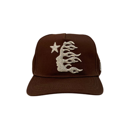 Hellstar OG Logo Rhinestone Snapback Hat Brown