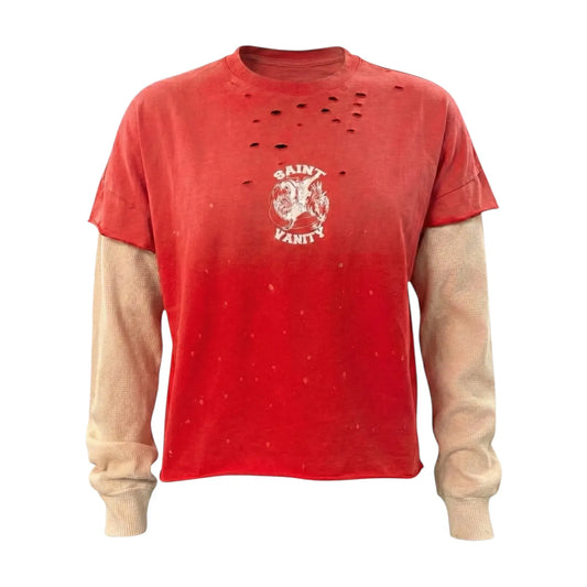 Saint Vanity Cutoff Distressed Thermal L/S Red