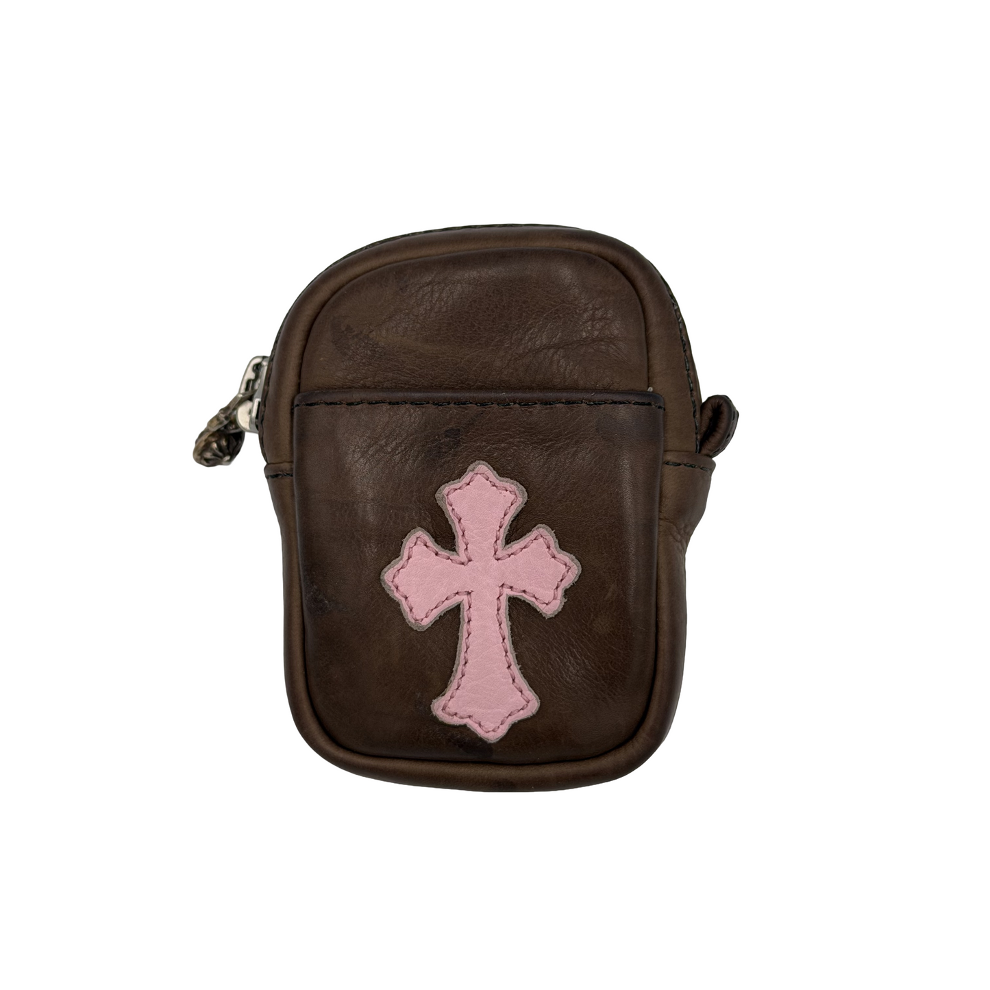 Chrome Hearts Leather Cross Patch Belt Pouch Brown/Pink