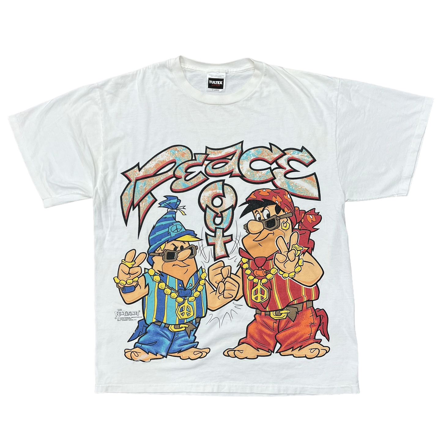 Vintage 1993 The Flintstones Fred & Barney Peace Out T-Shirt White