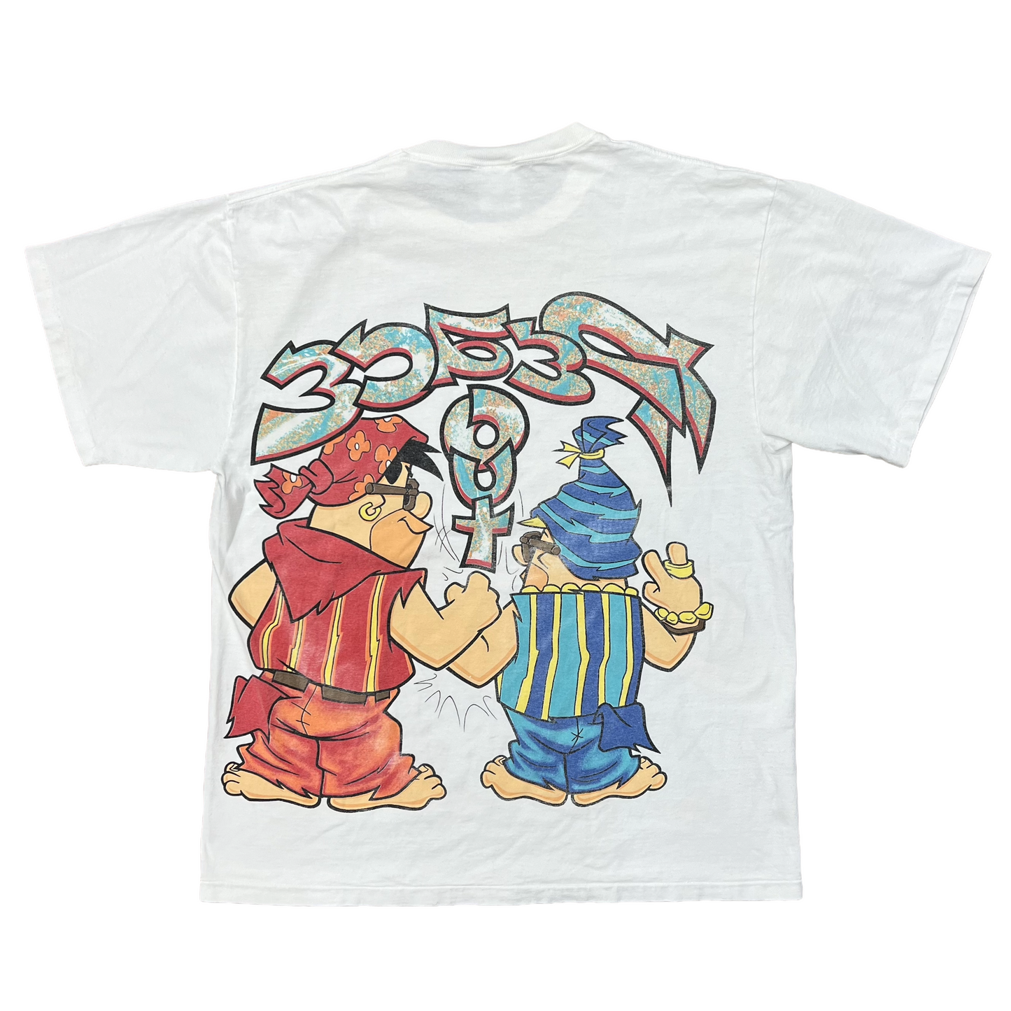Vintage 1993 The Flintstones Fred & Barney Peace Out T-Shirt White