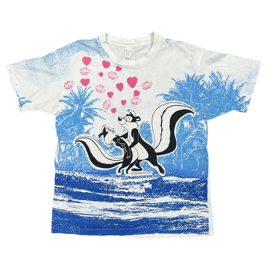 Vintage 1992 Looney Tunes Pepe Le Pew All Over Print T-Shirt White