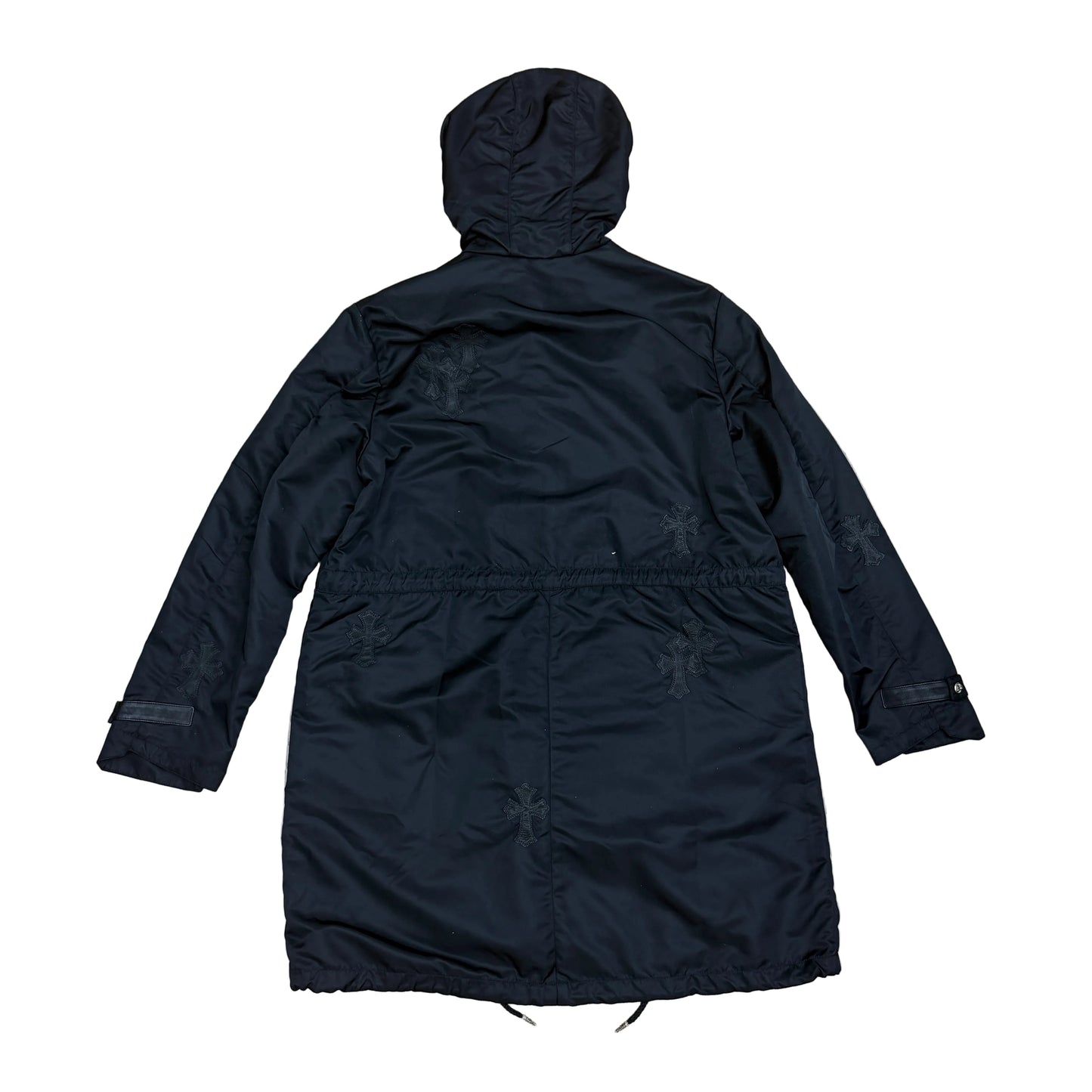 Chrome Hearts Leather Plus Cross Patch Nylon Long Rain Jacket Black