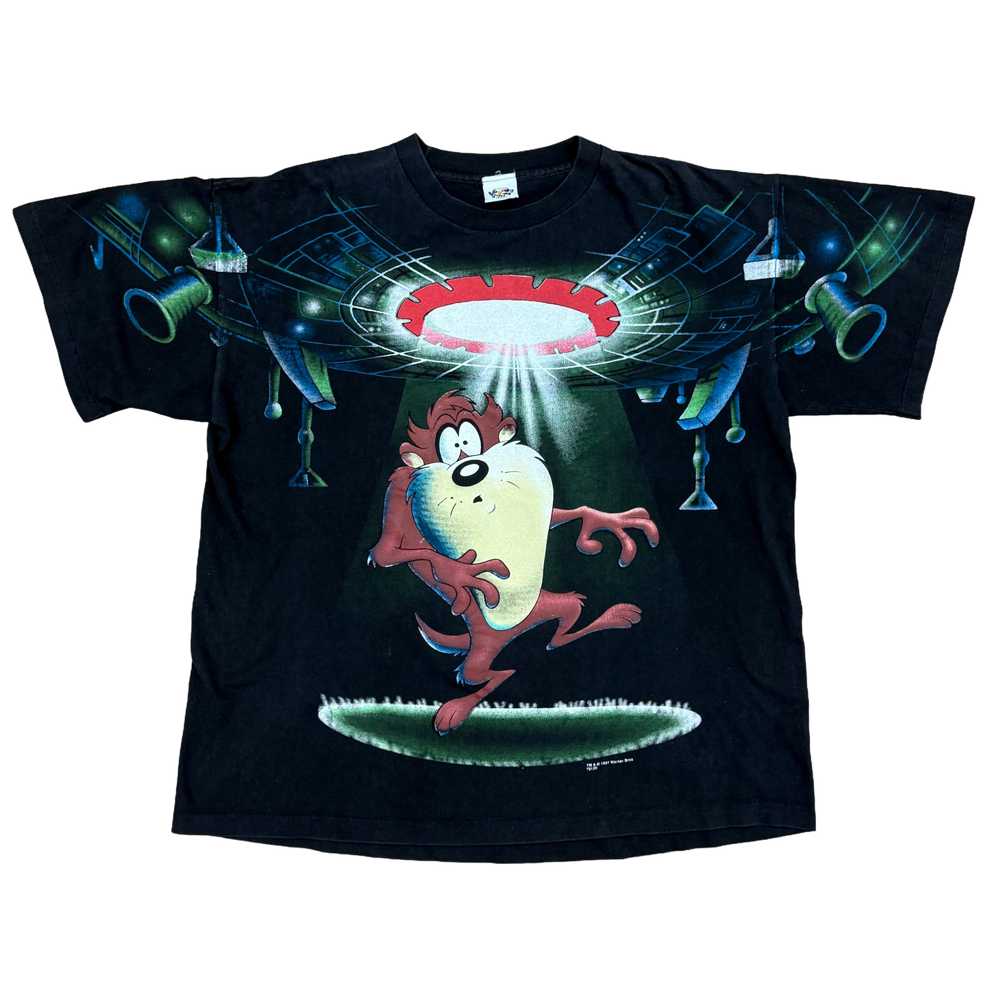 Vintage 1997 Looney Tunes Taz UFO T-Shirt Black
