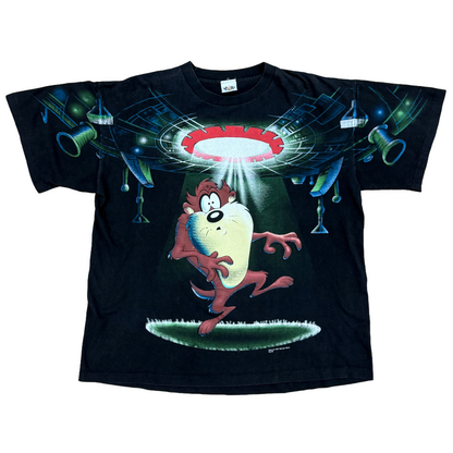 Vintage 1997 Looney Tunes Taz UFO T-Shirt Black