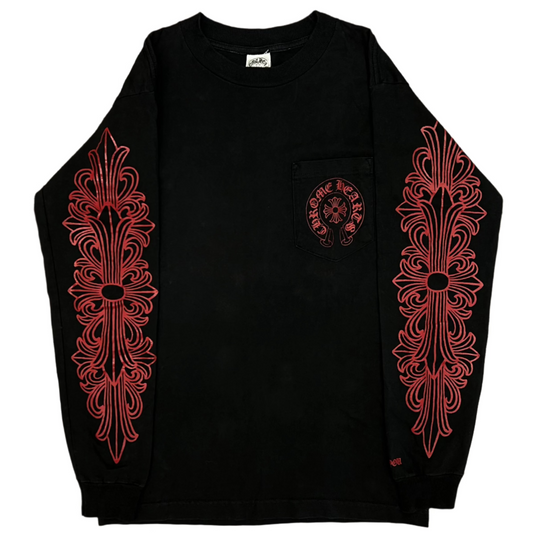 Chrome Hearts Hong Kong Horseshoe Floral L/S T-Shirt Black/Red