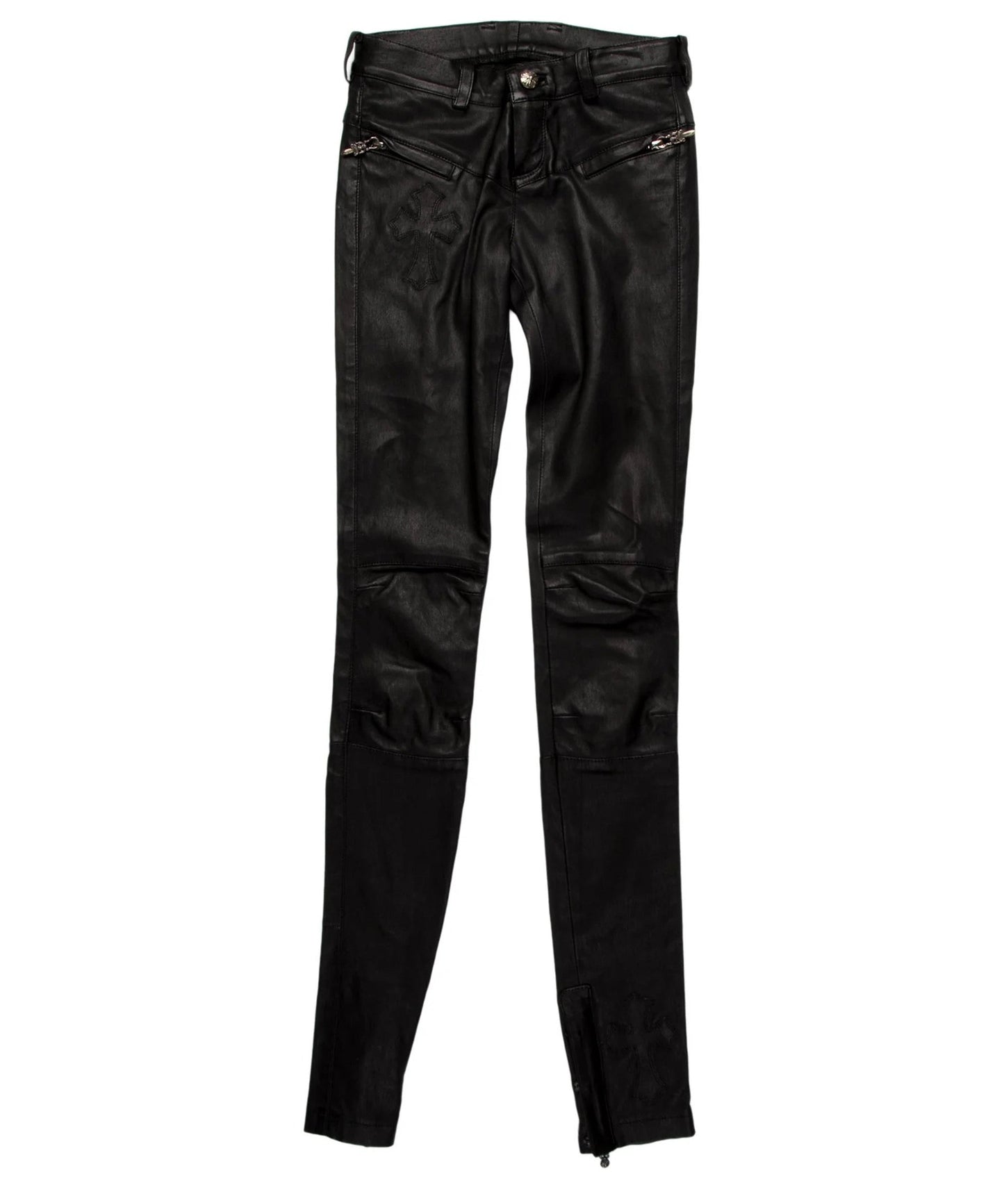 Chrome Hearts Tonal Cross Patch Leather Pants Black (Women's)