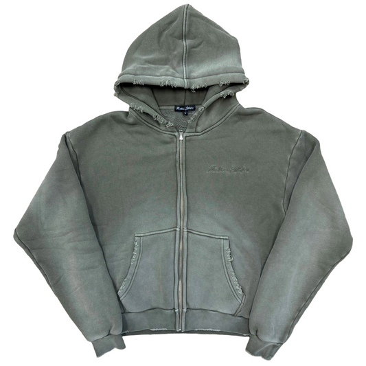 Thirteen Studios Embroidered Logo Flag Zip-Up Hoodie Faded Olive