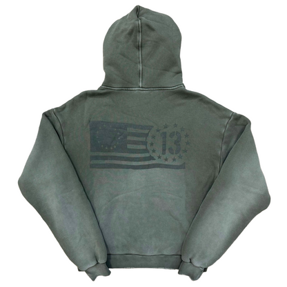 Thirteen Studios Embroidered Logo Flag Zip-Up Hoodie Faded Olive