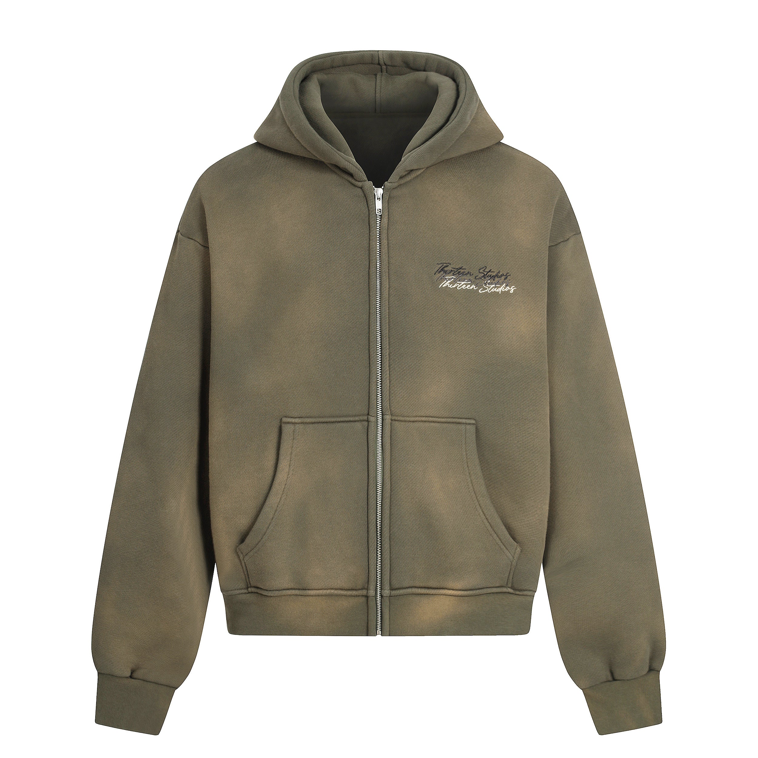 Thirteen Studios パーカー Thirteen Studios Embroidered Triple Logo Zip-Up Hoodie Faded Green
