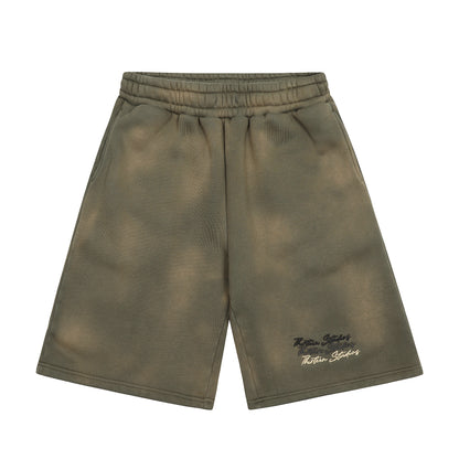 Thirteen Studios Embroidered Triple Logo Sweat Shorts Faded Green