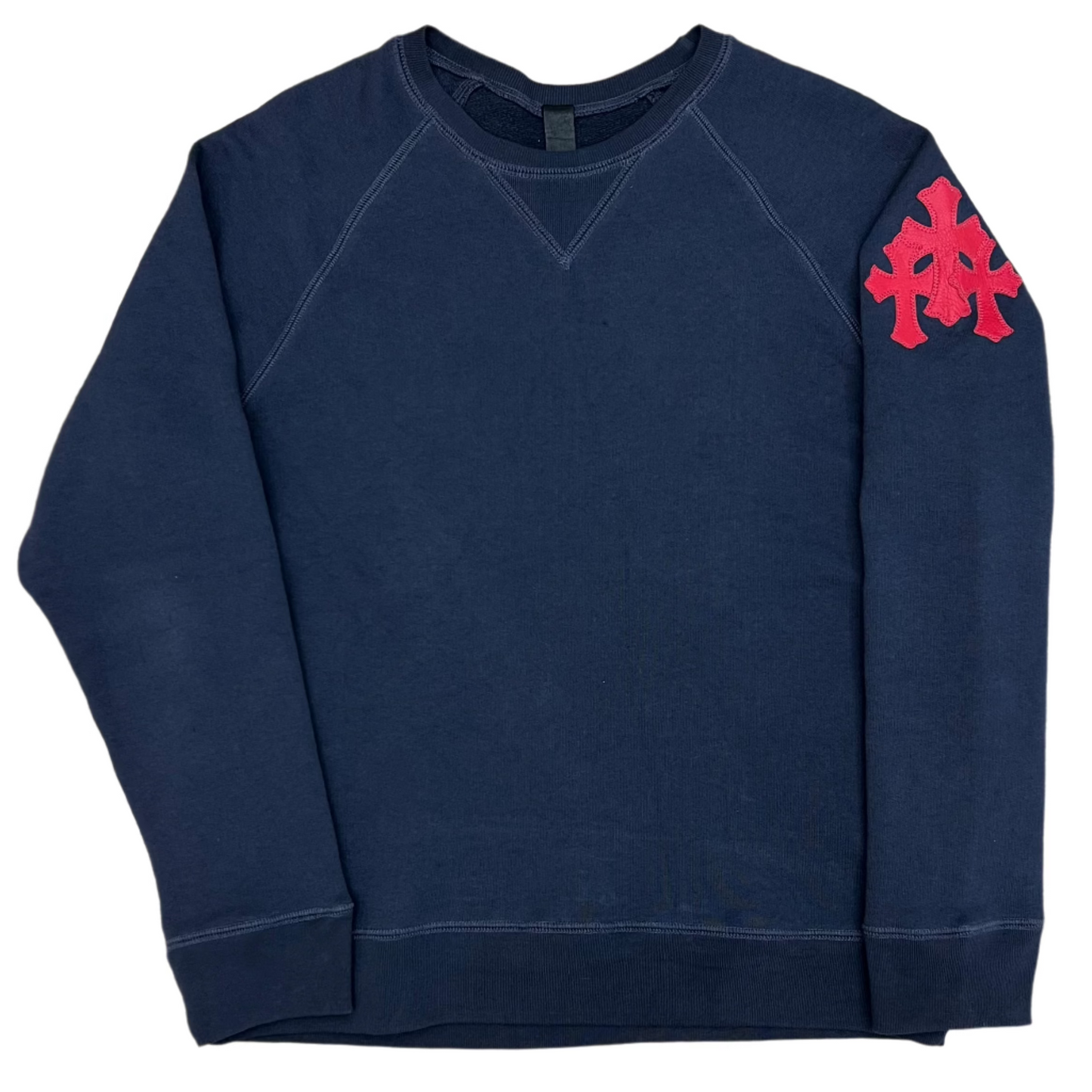 Chrome Hearts Paper Jam Leather Triple Cross Crewneck Navy