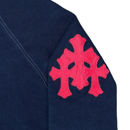 Chrome Hearts Paper Jam Leather Triple Cross Crewneck Navy