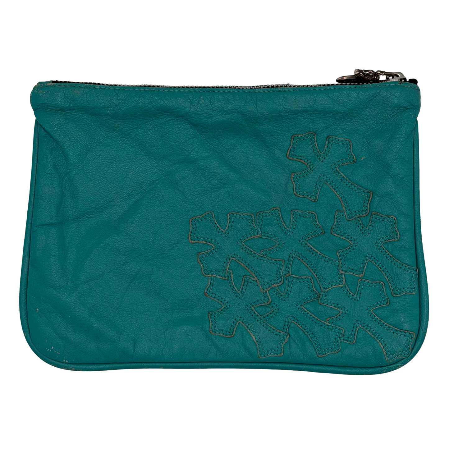 Chrome Hearts Leather Cross Patch Pouch Turquoise