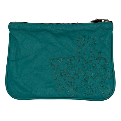 Chrome Hearts Leather Cross Patch Pouch Turquoise